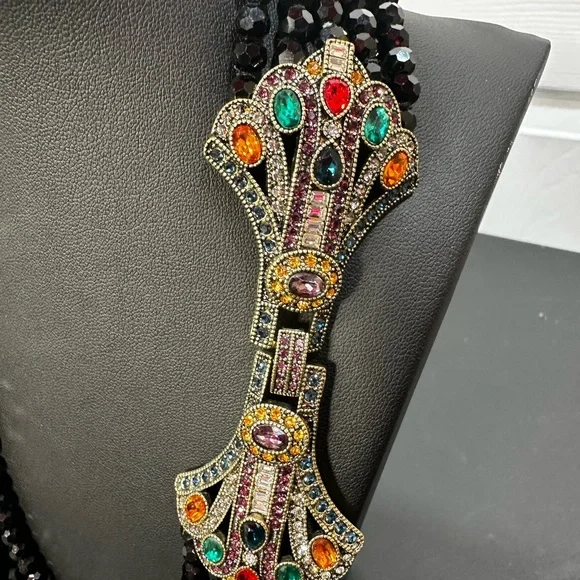 Heidi Daus  "Age of Elegance" Art Deco Black Beaded Necklace with Clasp - Picture 3 of 15